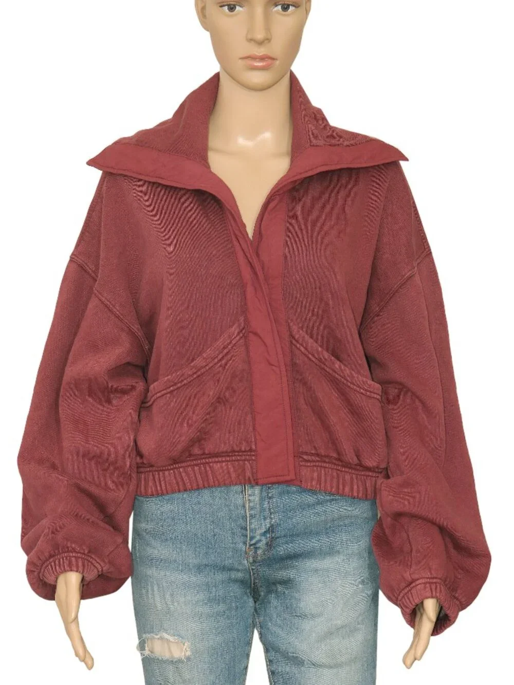 Free People Fp Movement Podium Wrap Jacket Wine Collared Cropped Pockets L